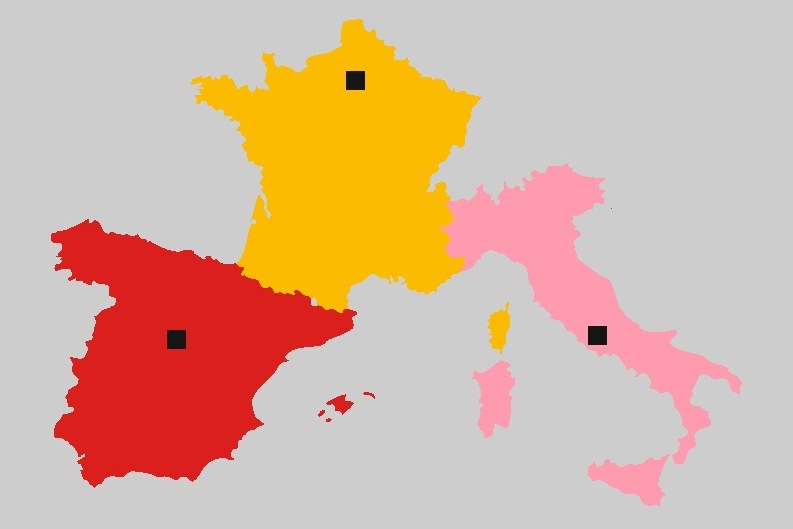 Испания Италия Франция Карта Контуры Очертания